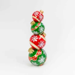Lighted Stack Of Red And Green Christmas Ornaments
