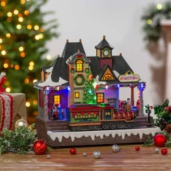 Musical Christmas Holiday Village With Lighted Train Station