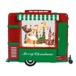 Red And Green Christmas Trailer With Led Warm White Light Up Santa Sleigh Scene Spinning Glitter Waterglobe