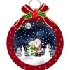 Red Snowing Christmas Ball With Santa And Snowman