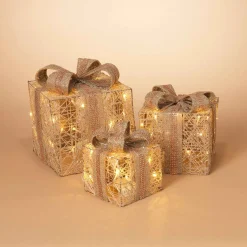 Set Of 3 Assorted Battery Operated Lighted Holiday Jewel Gift Box Decor