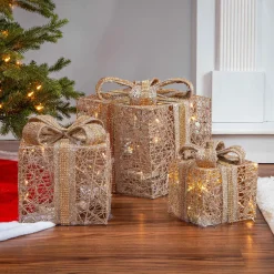 Set Of 3 Assorted Battery Operated Lighted Holiday Jewel Gift Box Decor