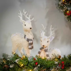 Set Of 2 Assorted Deer Figurines With Scarves