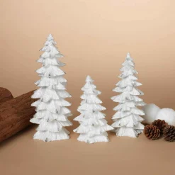Set Of 3 Assorted Resin White Glitter Winter Trees