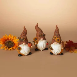 Set Of 3 Autumn Sunflower Harvest Gnome Figurines