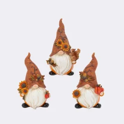 Set Of 3 Autumn Sunflower Harvest Gnome Figurines