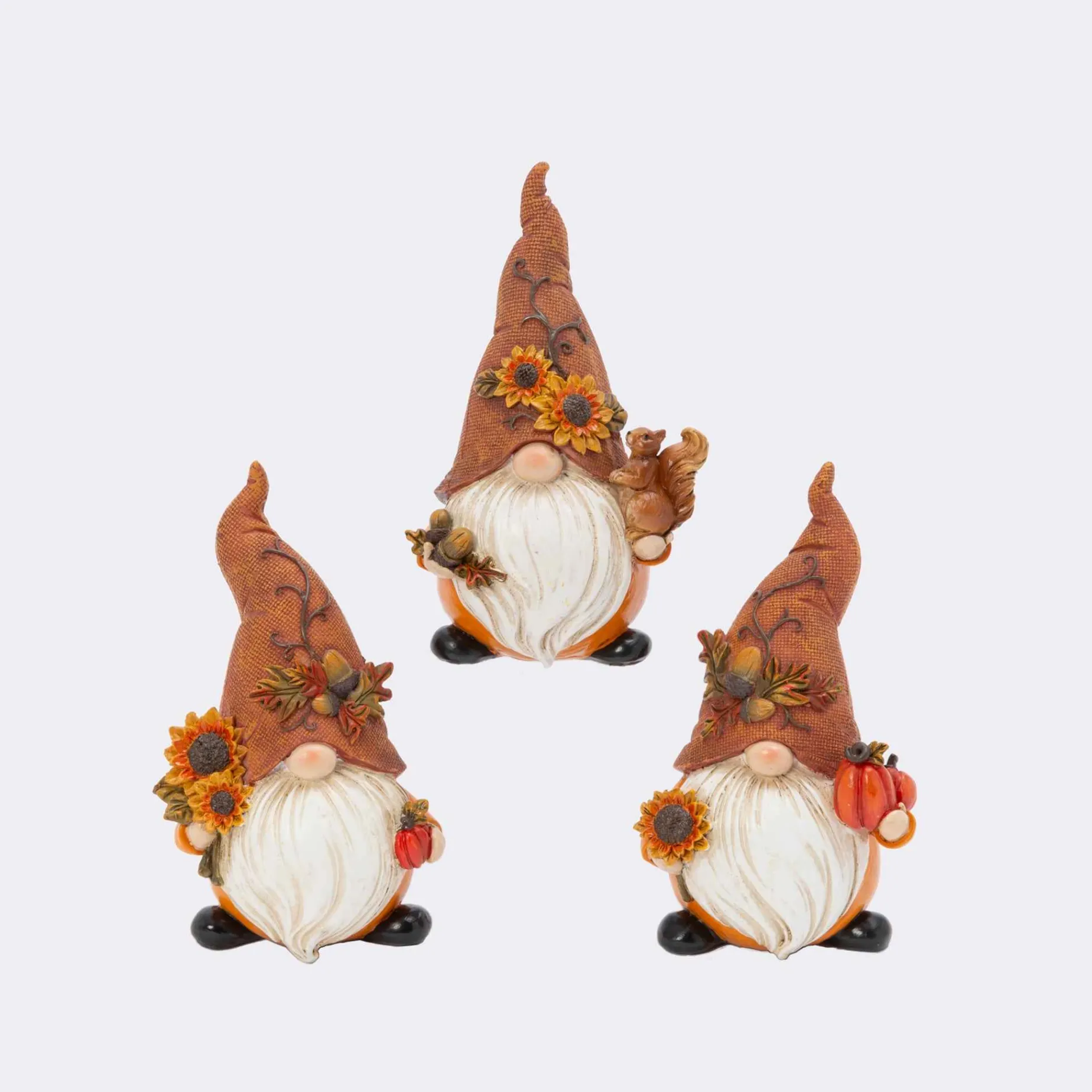 Set Of 3 Autumn Sunflower Harvest Gnome Figurines