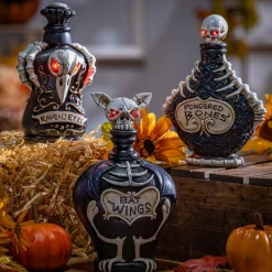 Set Of 3 Battery Operated Lighted Resin Halloween Potion Bottles