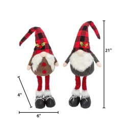 Set Of 2 Christmas Holiday Gnome Figurines, Black Red Gingham