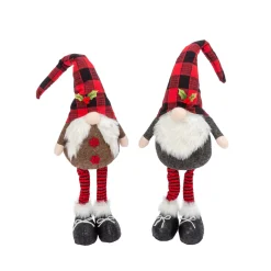 Set Of 2 Christmas Holiday Gnome Figurines, Black Red Gingham