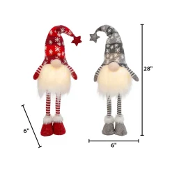 Set Of 2 Christmas Lighted Gnome Figurines, Silver And Red
