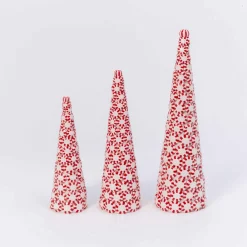 Set Of 3 Clay Whimsical Traditional Peppermint Candy Trees