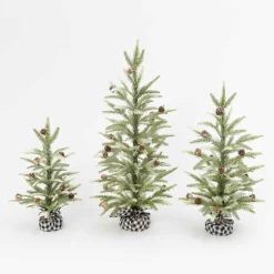 Set Of 3 Farmhouse Christmas Trees With Black And White Plaid