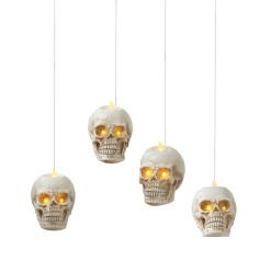 Set Of 4 Floating Halloween Skull Candles With Remote, Timer