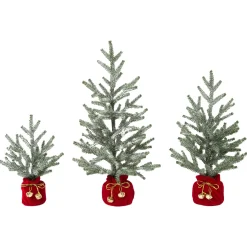 Set Of 3 Holiday Pine Trees With Christmas Jingle Bell Base