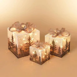 Set Of 3 Holiday Vine Christmas Present Led Outdoor Yard Decor