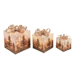 Set Of 3 Holiday Vine Christmas Present Led Outdoor Yard Decor