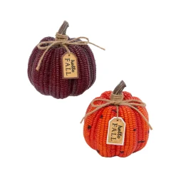 Set Of 2 6.4-In L Resin Corn Textured Pumpkins