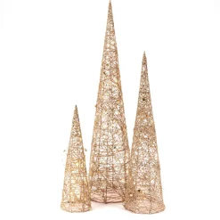 Set Of 3 Lighted Holiday Cones