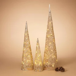 Set Of 3 Lighted Holiday Cones