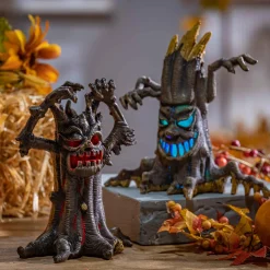Set Of 2 Lighted Spooky Halloween Haunted Tree Creepy Figurine
