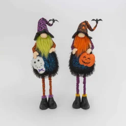 Set Of 2 Lighted Whimsical Halloween Gnomes With Flexible Legs