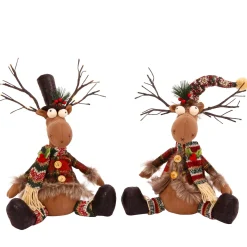 Set Of 2 Moose Christmas Holiday Decor With Lighted Antlers
