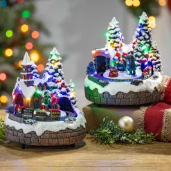 Set Of 2 Musical Lighted Christmas Village With Moving Scenes