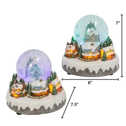 Set Of 2 Musical Light Snow Globe With Christmas Village Scene