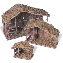 Set Of 3 Nested Solid Wood Nativity Stables