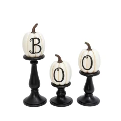Set Of 3 Pumpkin Candlesticks, Spooky Halloween Decor