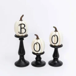 Set Of 3 Pumpkin Candlesticks, Spooky Halloween Decor