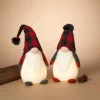 Set Of 2 Red And Black Plaid Christmas Holiday Lighted Gnomes