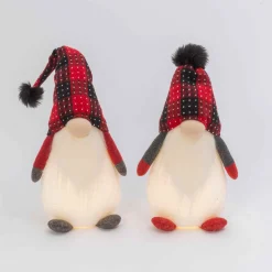 Set Of 2 Red And Black Plaid Christmas Holiday Lighted Gnomes