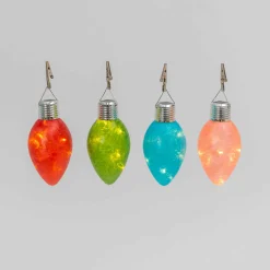 Set Of 4 Solar Powered Christmas Holiday Glass Light Bulbs