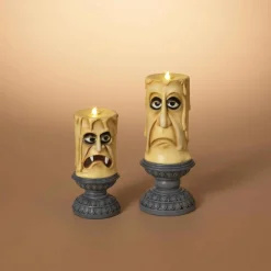 Set Of 2 Spooky Decor Gothic Halloween Resin Candles With Faces
