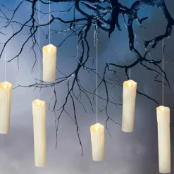 Set Of 6 Spooky Floating Halloween Candles With Remote, Timer
