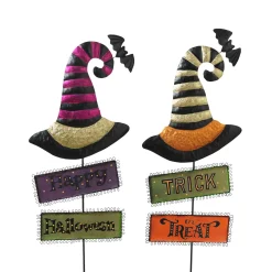 Set Of 2 Spooky Halloween Witch Hat Yard Stake, Outdoor Decor