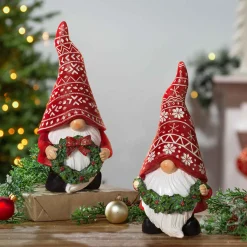 Set Of 2 Whimsical Christmas Holiday Gnome Figurines Decor