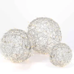 Set Of 3 White Modern Organic Vine Balls, Battery Operated Led
