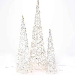 Set Of 3 White Modern Vine Trees, Battery Operated Pre Lit Led