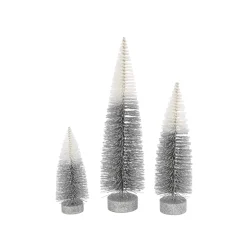 S/3 Grey To White Ombre Bottle Brush Trees, Lg Is 16-In H, Med Is 12-In H, Sm Is 8-In H