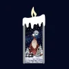 Silver Snowing Flat Candle With Santa