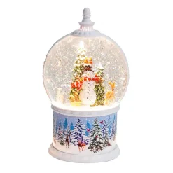 Snowball Winter Scene Base With Led Light Up Snowman And Deer Scene Spinning Glitter Waterglobe