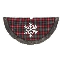 Snowflake Christmas Holiday Tree Skirt, Faux Fur Buffalo Plaid