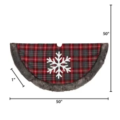 Snowflake Christmas Holiday Tree Skirt, Faux Fur Buffalo Plaid