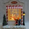 Snowy Candy Cane Shop With Led Warm White Light Up Santa Chef Scene Spinning Glitter Waterglobe