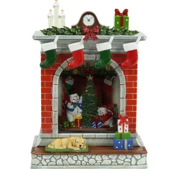 Stockings On Fireplace With Led Light Up Snowman Family Scene Spinning Glitter Waterglobe