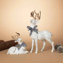 Traditional Christmas Decor White Gold Reindeer Table Accent
