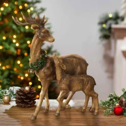 Traditional Christmas Reindeer Decor With Baby Tabletop Accent